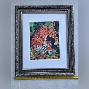 Ornate Gold Frame with Silk Tiger Bandana 25” print painting